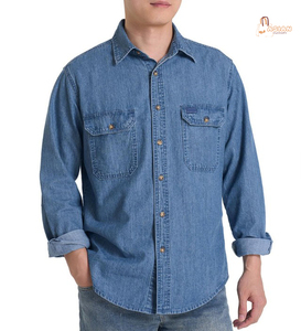 Men's Denim Shirt Long Sleeve Button <b>Down</b> Casual Solid Color Cotton Regular Fit Turn-<b>down</b> Collar Full Sleeve All Seasons - Product Image 1