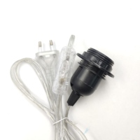 Câble d'alimentation transparent avec prise EU, support de lampe E27, interrupteur marche/arrêt 304, câble pour ampoule LED de table, style à vis