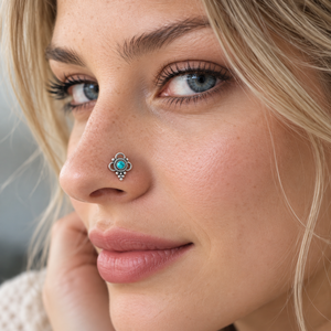 Indian Mores Handmade 925 <b>Sterling</b> <b>Silver</b> Blue Turquoise <b>Nose</b> <b>Stud</b> Cup Setting Elegant Artisan Jewelry Women Girls Engagement - Product Image 3