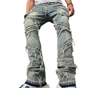 Nouveau Jean en Denim Déchiré pour Homme Coupe Slim Droite Respirant Tendance Décontracté Été Uni Formel - Product Image 1