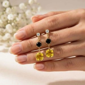 Handmade Cushion Cut Lemon Quartz <b>Earrings</b> With <b>Black</b> Obsidian Drops Minimalist Gemstone Fine <b>Stud</b> <b>Earrings</b> Jewelry - Product Image 4