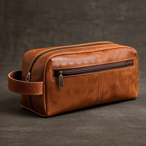 Sacs cosmétiques en cuir légers pour soins personnels, avec fermeture éclair, portables, pour produits de beauté, prix de gros, sacs cosmétiques en cuir personnalisés - Product Image 3