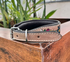 Nouveau collier de chien en cuir sculpté à la main formation florale collier de chiot rembourré haute qualité en cuir véritable colliers de chien confortables - Product Image 6
