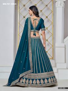 New Arrival Art Silk with Stripe-Pattern Embroidered <b>Lehenga</b>-Choli Set Collection <b>Woman</b> Fashion Manufacturer Supplier from India - Product Image 4