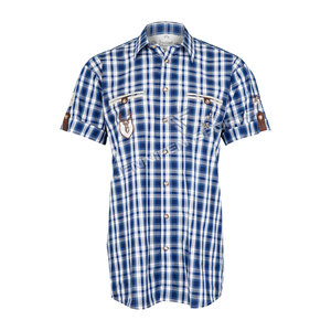 Traditional German Bavarian Lederhosen Trachten Checked Cotton <b>Half</b>-Sleeves <b>Shirt</b> Breathable For Spring Season 100% Cotton - Product Image 1