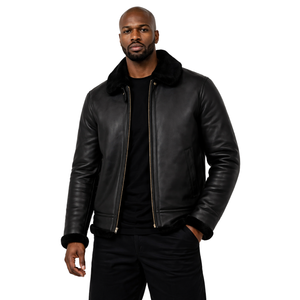 Men Lambskin Leather Jacket Synthetic <b>Fur</b> Lining Winter Leather Jacket Classic Zip Up Leather Coat - Product Image 1