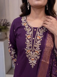 LD CREATION Modern Silk Kurti <b>Pant</b> Dupatta Set for Women Embroidered <b>Sequin</b> Work Jacquard Printed Dupatta - Product Image 4