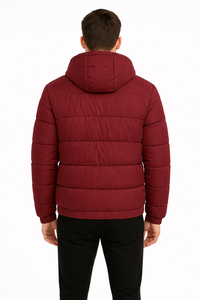 Veste matelassée à capuche de couleur bordeaux de qualité supérieure pour hommes, vêtements d'hiver chauds et isolés, tissu doux et confortable, fermeture éclair intégrale sur le devant - Product Image 2