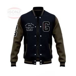 Chaqueta Bomber de Invierno para Hombre ISONZ LEATHER ZONE, Estilo Urbano, con Forro Polar, Bordado de Chenilla, Cuello Alto y Botones Cubiertos - Product Image 1