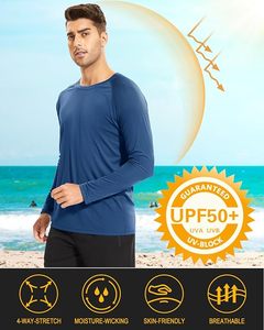 Maillot de bain anti-UV pour homme, manches longues, bleu uni, 100% polyester, séchage rapide, UPF50+ - Product Image 2