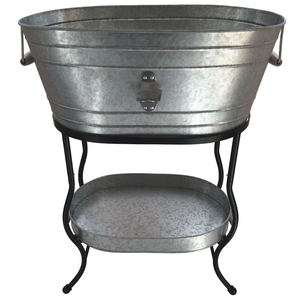 Factory Direct Supply Hammered Galvanized Steel Beverage Tub With Multi-Functional Iron Stand & 6-Bottle Wine <b>Rack</b> For Parties - Product Image 4