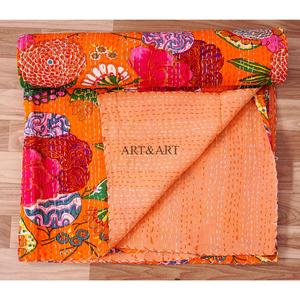 Couverture Kantha en coton biologique 100% double taille, imprimée à la main au Rajasthan, réversible, vintage, écologique, pour toutes les saisons, confortable - Product Image 5