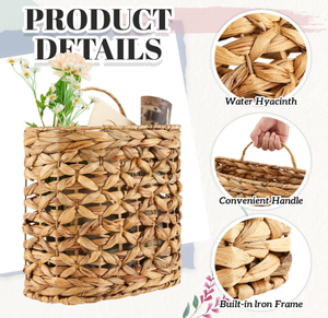 Water Hyacinth Woven <b>Wall</b> Hanging Decorative <b>Storage</b> <b>Basket</b> for Kitchen Garage Living Room Bathroom Books <b>Storage</b> - Product Image 5