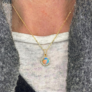 Brilliant Cut Ethiopian <b>Opal</b> Natural Luxurious 14k Rose Gold Rhodium Plated Cute Charm Pendant <b>Necklace</b> - Product Image 1