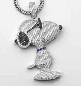 Colgante de Dibujos Animados de Snoopy con Diamantes Redondos de Corte Brillante, Microincrustaciones, Plata 925, Bañado en Rodio, Amuleto de Lujo Unisex - Product Image 2