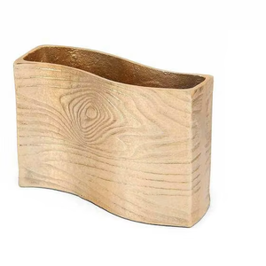 Modern Brushed Brass Wave <b>Metal</b> Vase Rectangular Curved Floral <b>Planter</b> <b>Trough</b> Centerpiece Decorative Tabletop Console Accent - Product Image 1