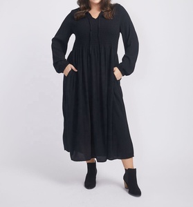 Vestidos Casuales Elegantes de Verano para Mujer, Estilo Americano, Manga Regular, Cuello Peter Pan, Color Negro, Tallas Grandes, Largo hasta la Pantorrilla, Corte en A, OEM/ODM - Product Image 3