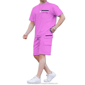 Conjunto de Verano para Hombre de 2 Piezas, Camiseta de Manga Corta Informal y Pantalones Cortos con Múltiples Bolsillos, Ropa Deportiva Urbana - Product Image 4
