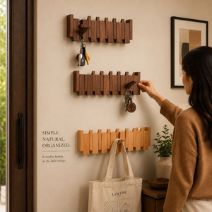 Moderno Porta Llaves de Pared Plegable de Madera, Ganchos Ocultos Ahorradores de Espacio, Organizador Decorativo para Entrada, Hogar, Oficina y Pasillo - Product Image 3