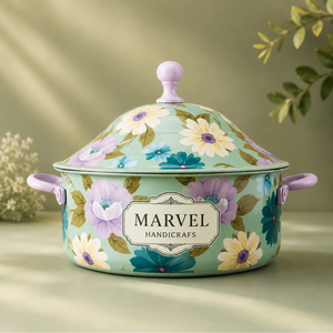 Olla térmica de acero con aislamiento floral premium de Marvel Handicrafts con tapa, para mantener la comida caliente, para servir en la cocina. - Product Image 1