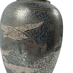 Traditional Handmade <b>Bronze</b> Floor <b>Vase</b> With Intricate Floral And Bird Motif Design - Product Image 6