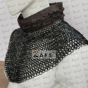 Medieval Flat <b>Riveted</b> Chainmail Collar Mild Steel Neck Armor with <b>Leather</b> Trim for Historical Reenactment Cosplay Adult Costume - Product Image 4