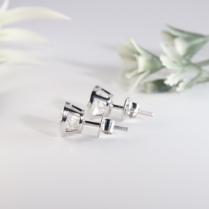 Luxury Elegant Cushion Cut Lab Grown Diamond Stud <b>Earrings</b> White Gold Bezel Setting Sparkling Wedding Screw <b>Back</b> Women's - Product Image 2