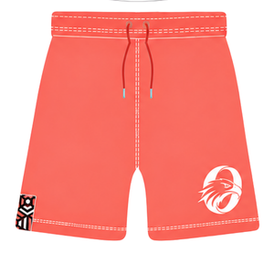 Pantalones Cortos de Rugby Rojo Coral y Blanco con Cordón Ajustable, Cintura Elástica, Ribete en Contraste, Personalizables, Transpirables, para Entrenamiento Deportivo y Equipos - Product Image 1