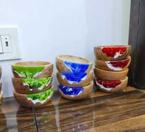 Bol de service en résine de bois naturel au design moderne, finition polie, pour les fêtes, les collations, les sauces, les apéritifs - Product Image 5