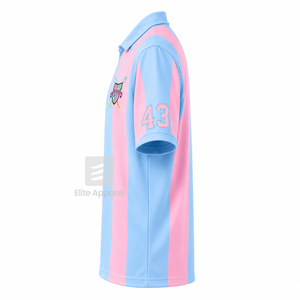 Maillot de football personnalisé Gamma Phi Delta à manches courtes avec logo sur le devant, chemise en polyester rayée bleu ciel et rose pour femme - Product Image 4