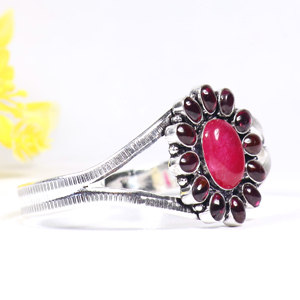 Wholesale Handmade 925 Sterling Silver Gemstone Jewelry Cluster Statement Cuff <b>Bracelet</b> Opaque Pink Ruby and Garnet Designer - Product Image 5