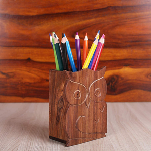 Portalápices de Madera con Diseño de Búho Decorativo, Hecho a Mano, Tradicional, para Suministros de Escritorio - Product Image 1