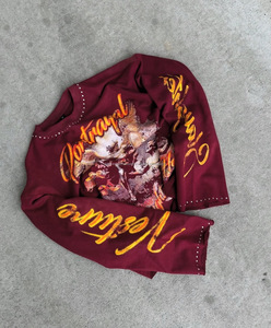 เสื้อยืดคอกลมแขนสั้นทรงปกติสีแดงเลือดหมูสำหรับผู้ชาย ลายหัวกะโหลก ยี่ห้อ Portrayal Nights in Hell ผ้าฝ้ายถัก สไตล์สตรีท ไม่หดตัว - Product Image 2