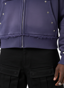 เสื้อฮู้ดดี้สตรีทแวร์แบบสั่งทำพิเศษ ประดับอัญมณี ผ้าหนาน้ำหนัก 400 กรัม ทรงโอเวอร์ไซส์ ผ้าเฟรนช์เทอร์รี่ ล้างแบบวินเทจ สำหรับผู้ชาย แบบครอป ซิปหน้า - Product Image 5