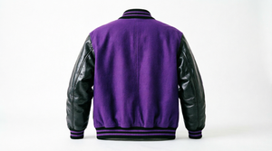 <b>Purple</b> <b>Varsity</b> <b>Jacket</b> Men Leather Sleeve Embroidered Logo Turn-down Collar Casual Autumn Wear - Product Image 2