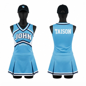 <b>Men</b> Cheerleading Uniform Premium Polyester Mesh 160 GSM Blue White Navy Panel <b>Skirt</b> Set Custom Heat-Transfer Logo Anti-Bacterial - Product Image 1