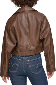 High Quality Faux Leather Cropped Moto <b>Jacket</b> <b>Ladies</b> 2026 - Product Image 2