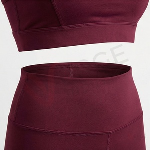 Conjunto de Yoga sin Costuras para Mujer, 2 Piezas, Color Borgoña Sólido, Sujetador Deportivo con Espalda Cruzada, Leggings de Cintura Alta - Product Image 6