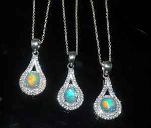 Ethiopian Fire Opal Pendant Sterling Silver Teardrop Necklace Handmade Natural Gemstone Jewelry For Women - Product Image 2