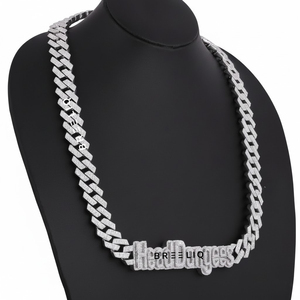 Colliers de luxe en or blanc 14 carats avec diamants de laboratoire pour hommes, chaîne cubaine hip-hop étincelante, design personnalisé avec lettres, cadeau en rhodium - Product Image 2