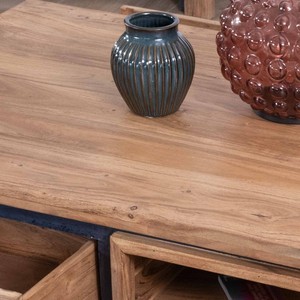 Vandana Golden Structure Mesa de centro rectangular reversible en madera maciza de acacia con cajones y ribete negro Fantasy 110cm - Product Image 4