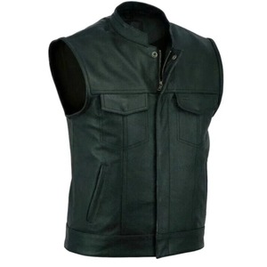 High Quality All Size Available Custom Design Private Logo Low Price Distressed Look Men Leather Vest Biker Sleeveless <b>Jacket</b> - Product Image 6