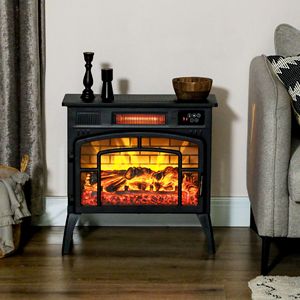 Stufa Elettrica Nera da 1500W con Fiamma Realistica e Temperatura Regolabile, Riscaldatore a Infrarossi Moderno - Product Image 2