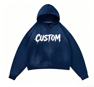 Sweat à capuche zippé Eyre Sport Wear en coton, imprimé graffiti personnalisé, haute qualité, bleu marine, coupe oversize, streetwear pour hommes - Product Image 1