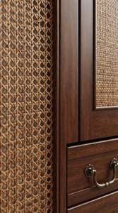 Armoire coloniale traditionnelle en bois massif d'acajou avec porte Shaker, 2 tiroirs, 3 étagères, meuble de rangement marron pour chambre à coucher - Product Image 3