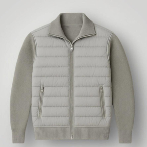 Veste matelassée à capuche pour homme, fermeture éclair, coupe-vent, manteau d'hiver, coupe classique, couleur unie, extérieur en coton, logo sur le devant - Product Image 2