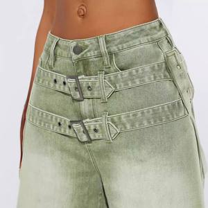 Pantalones Vaqueros Casuales de Cintura Alta para Mujer con Parches, Estilo Vintage, Corte Holgado y Relajado, Doble Botonadura con Hebilla Metálica - Product Image 2