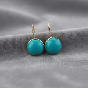 Pendientes de Turquesa Natural Sleeping Beauty, Plata de Ley 925, Chapados en Oro de 14K, Elegantes y Delicados, Joyería de Diciembre - Product Image 3