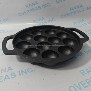 Pre Seasoned Cast Iron Appam <b>Pan</b> 12 Pit Paniyaram Maker Non Stick Heavy Duty Cooking <b>Pan</b> with Strong Handles - Product Image 6