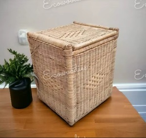 Wholesale New Fashion Rectangle Rattan Eco-Friendly Multifunction <b>Storage</b> <b>Basket</b> Lid Handcrafted <b>Toy</b> Organizer Rustic Style - Product Image 5